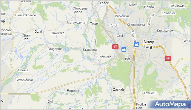 mapa Ludźmierz, Ludźmierz na mapie Targeo