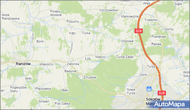 mapa Mazury gmina Raniżów, Mazury gmina Raniżów na mapie Targeo