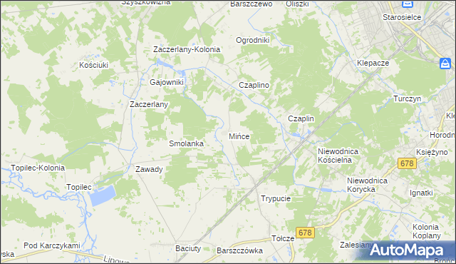 mapa Mińce, Mińce na mapie Targeo