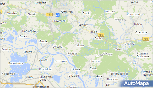 mapa Mirów gmina Alwernia, Mirów gmina Alwernia na mapie Targeo