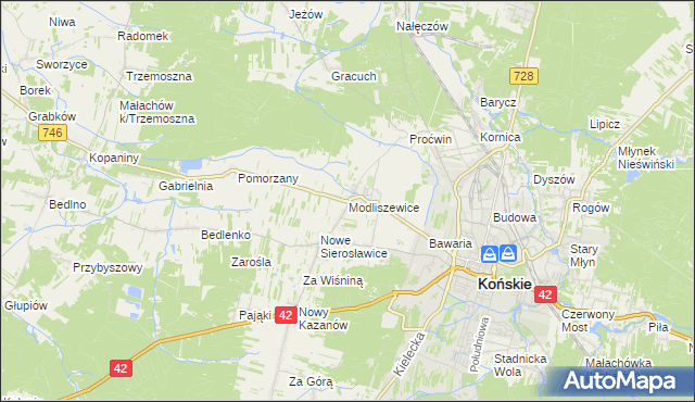 mapa Modliszewice, Modliszewice na mapie Targeo