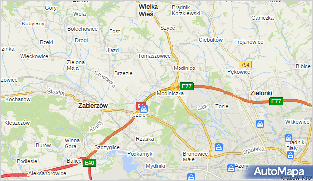 mapa Modlniczka, Modlniczka na mapie Targeo