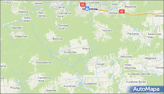 mapa Mokra gmina Stąporków, Mokra gmina Stąporków na mapie Targeo
