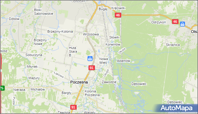 mapa Nowa Wieś gmina Poczesna, Nowa Wieś gmina Poczesna na mapie Targeo