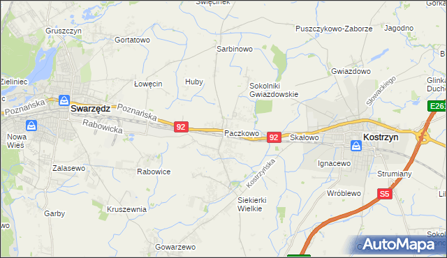 mapa Paczkowo gmina Swarzędz, Paczkowo gmina Swarzędz na mapie Targeo