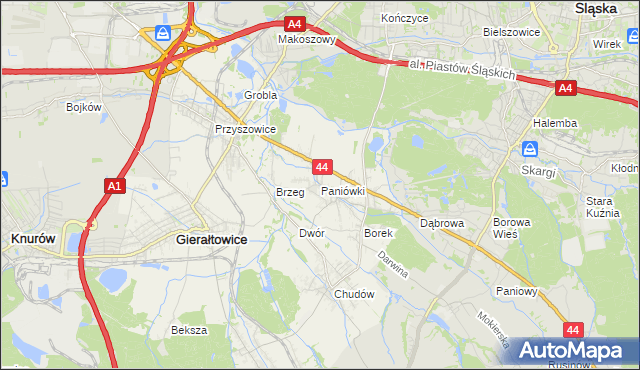 mapa Paniówki, Paniówki na mapie Targeo