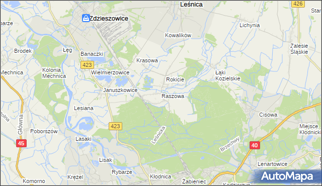 mapa Raszowa gmina Leśnica, Raszowa gmina Leśnica na mapie Targeo