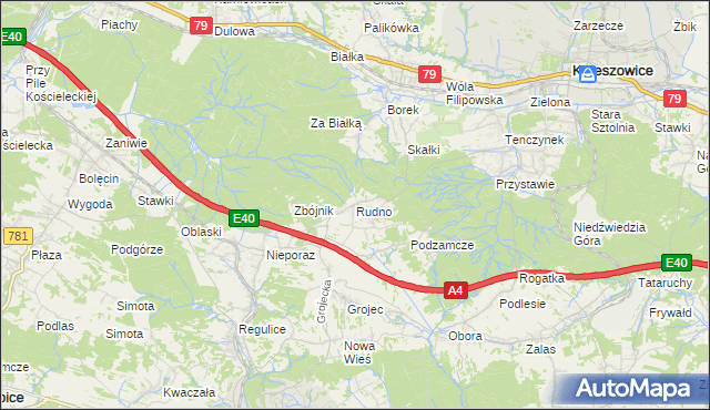 mapa Rudno gmina Krzeszowice, Rudno gmina Krzeszowice na mapie Targeo
