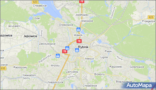 mapa Rybnika, Rybnik na mapie Targeo