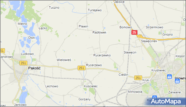 mapa Rycerzewko gmina Pakość, Rycerzewko gmina Pakość na mapie Targeo