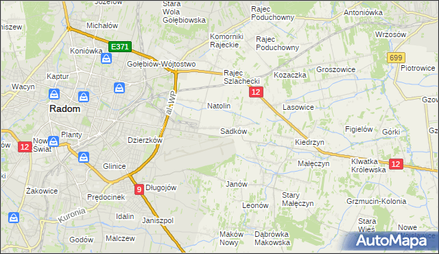 mapa Sadków gmina Jedlnia-Letnisko, Sadków gmina Jedlnia-Letnisko na mapie Targeo