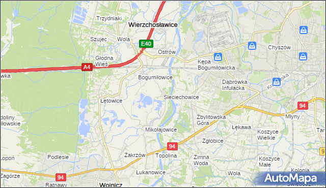 mapa Sieciechowice gmina Wierzchosławice, Sieciechowice gmina Wierzchosławice na mapie Targeo