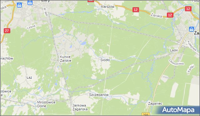 mapa Siodło gmina Żary, Siodło gmina Żary na mapie Targeo