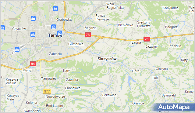 mapa Skrzyszów powiat tarnowski, Skrzyszów powiat tarnowski na mapie Targeo