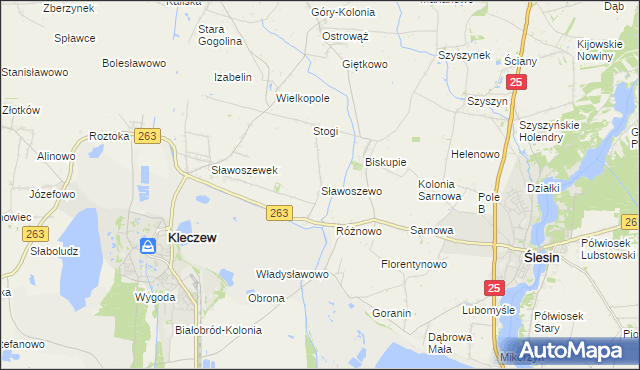 mapa Sławoszewo gmina Kleczew, Sławoszewo gmina Kleczew na mapie Targeo