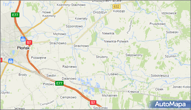 mapa Strubiny gmina Płońsk, Strubiny gmina Płońsk na mapie Targeo