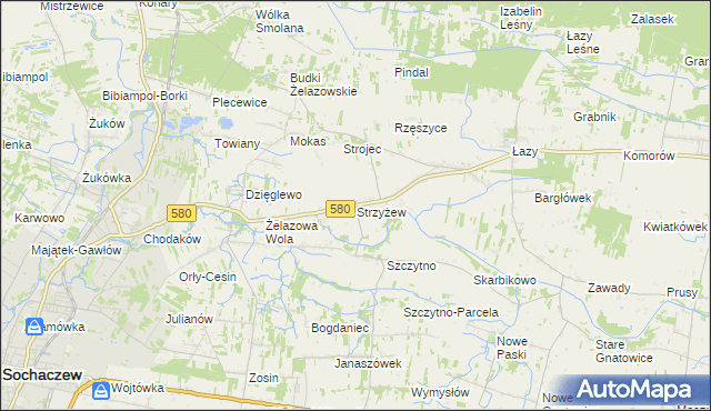 mapa Strzyżew gmina Kampinos, Strzyżew gmina Kampinos na mapie Targeo