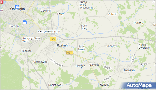 mapa Susk Nowy gmina Rzekuń, Susk Nowy gmina Rzekuń na mapie Targeo