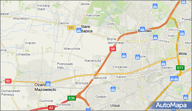 mapa Szeligi gmina Ożarów Mazowiecki, Szeligi gmina Ożarów Mazowiecki na mapie Targeo