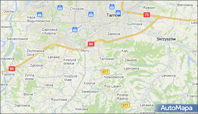 mapa Tarnowiec gmina Tarnów, Tarnowiec gmina Tarnów na mapie Targeo