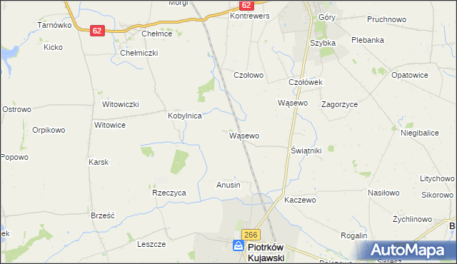 mapa Wąsewo gmina Piotrków Kujawski, Wąsewo gmina Piotrków Kujawski na mapie Targeo