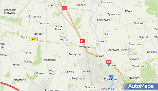 mapa Wróblew gmina Ozorków, Wróblew gmina Ozorków na mapie Targeo