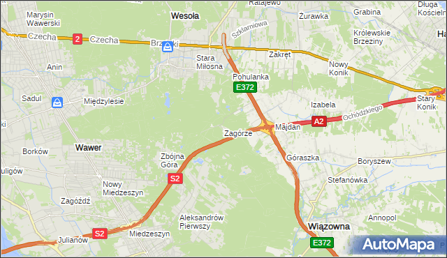 mapa Zagórze gmina Wiązowna, Zagórze gmina Wiązowna na mapie Targeo