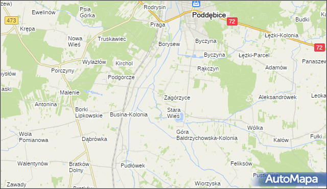 mapa Zagórzyce gmina Poddębice, Zagórzyce gmina Poddębice na mapie Targeo