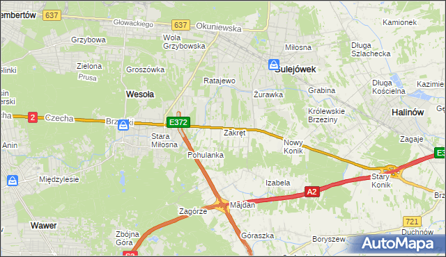 mapa Zakręt gmina Wiązowna, Zakręt gmina Wiązowna na mapie Targeo