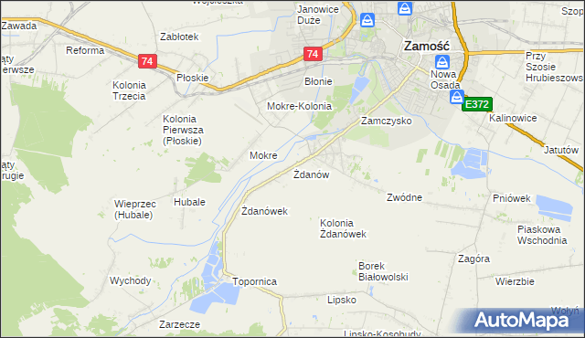 mapa Żdanów gmina Zamość, Żdanów gmina Zamość na mapie Targeo