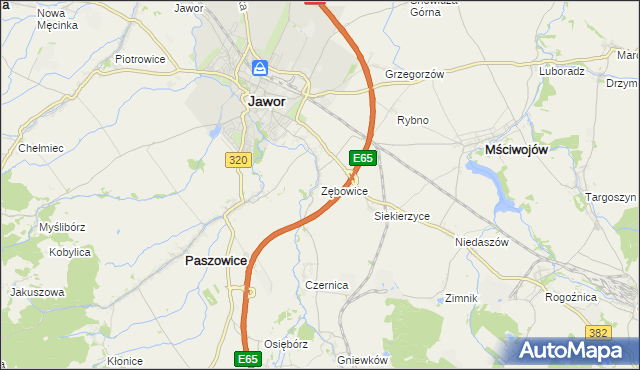 mapa Zębowice gmina Paszowice, Zębowice gmina Paszowice na mapie Targeo