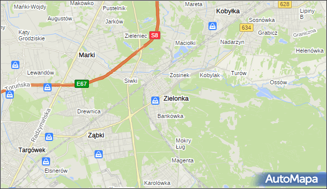 mapa Zielonka powiat wołomiński, Zielonka powiat wołomiński na mapie Targeo