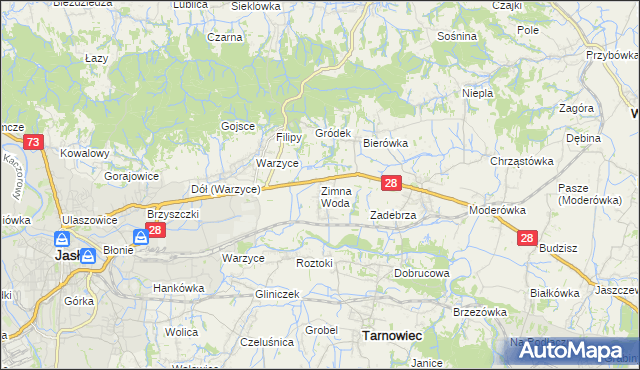 mapa Zimna Woda gmina Jasło, Zimna Woda gmina Jasło na mapie Targeo