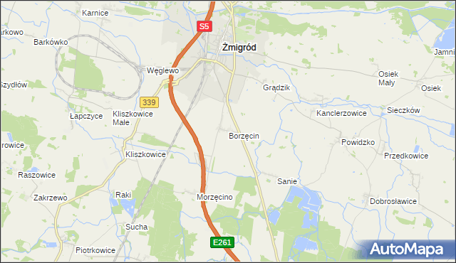 mapa Borzęcin gmina Żmigród, Borzęcin gmina Żmigród na mapie Targeo