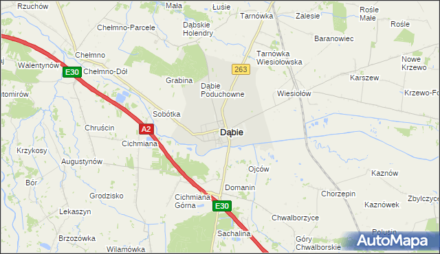 mapa Dąbie powiat kolski, Dąbie powiat kolski na mapie Targeo