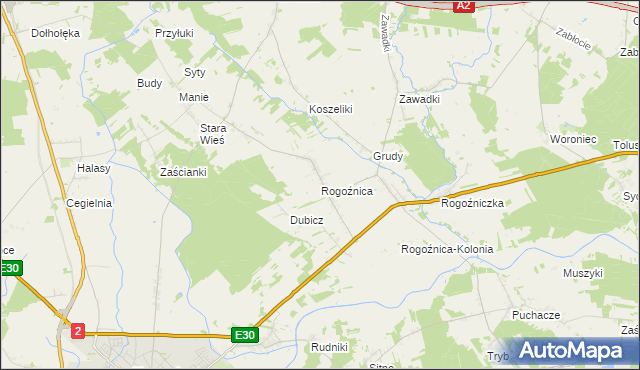mapa Rogoźnica gmina Międzyrzec Podlaski, Rogoźnica gmina Międzyrzec Podlaski na mapie Targeo