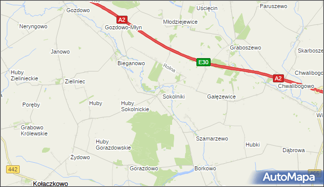 mapa Sokolniki gmina Kołaczkowo, Sokolniki gmina Kołaczkowo na mapie Targeo