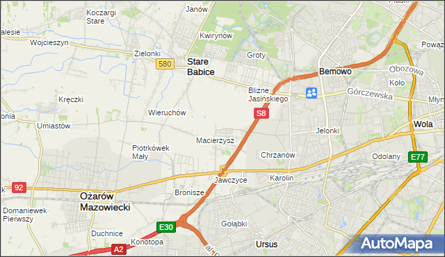 mapa Szeligi gmina Ożarów Mazowiecki, Szeligi gmina Ożarów Mazowiecki na mapie Targeo