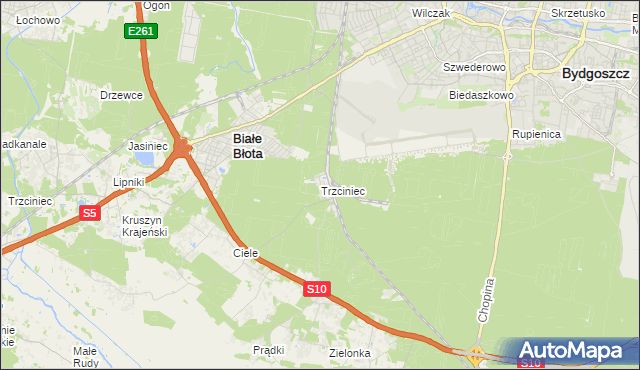 mapa Trzciniec gmina Białe Błota, Trzciniec gmina Białe Błota na mapie Targeo
