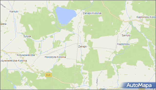 mapa Zahajki gmina Wyryki, Zahajki gmina Wyryki na mapie Targeo
