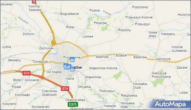 mapa Adamów gmina Opatów, Adamów gmina Opatów na mapie Targeo