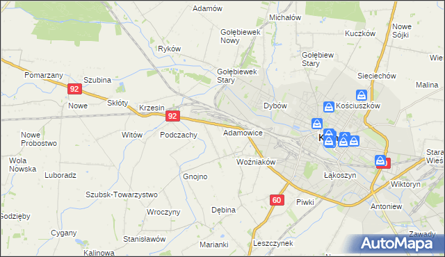 mapa Adamowice gmina Kutno, Adamowice gmina Kutno na mapie Targeo