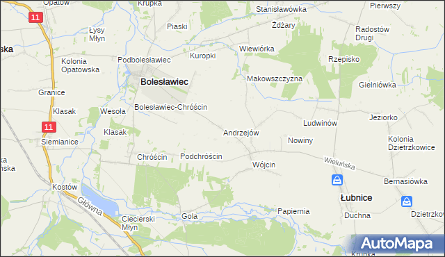 mapa Andrzejów gmina Łubnice, Andrzejów gmina Łubnice na mapie Targeo