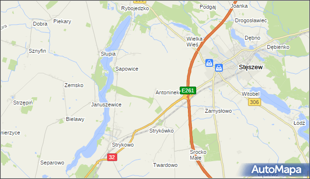 mapa Antoninek gmina Stęszew, Antoninek gmina Stęszew na mapie Targeo