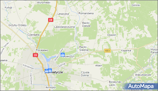 mapa Baciki Średnie, Baciki Średnie na mapie Targeo