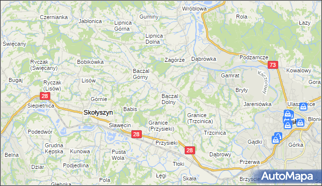 mapa Bączal Dolny, Bączal Dolny na mapie Targeo