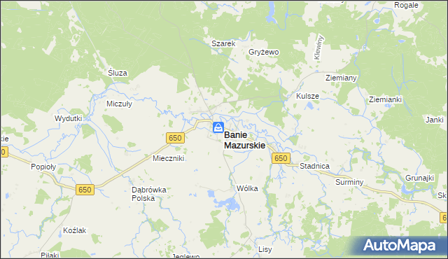 mapa Banie Mazurskie, Banie Mazurskie na mapie Targeo