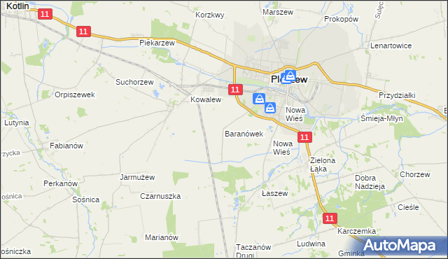 mapa Baranówek gmina Pleszew, Baranówek gmina Pleszew na mapie Targeo