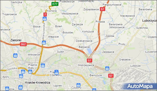 mapa Batowice, Batowice na mapie Targeo