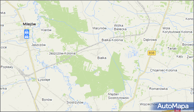 mapa Białka gmina Milejów, Białka gmina Milejów na mapie Targeo